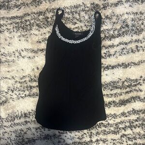White House Black Market Black Tank Top with White Embellishments